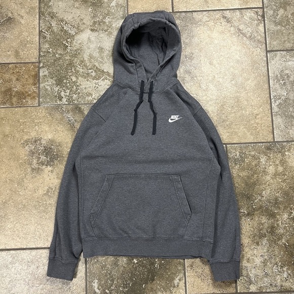 Nike Sportswear Hoodie Sweatshirt Men Small Gray White Off Center Swoosh Baggy - Picture 1 of 7